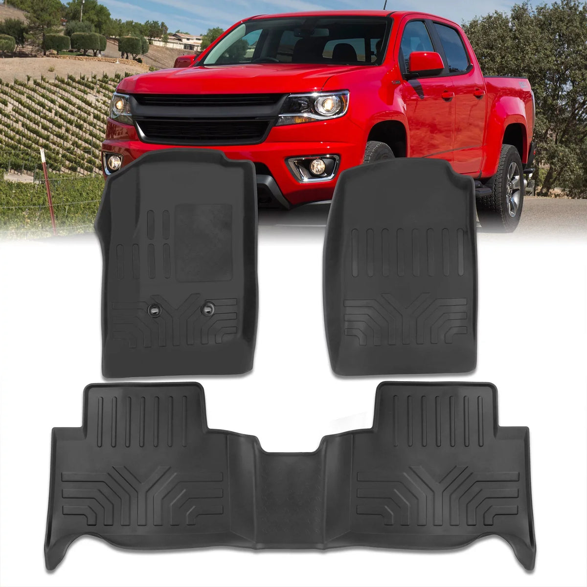 AJP Distributors All Weather Season Proof Rubber Floor Mats Front Rear Set Compatible/Replacement For Chevy Colorado GMC Canyon Crew Cab 2015 2016 2017 2018 2019 2020 2021 2022 15 16 17 18 19 20 21 22
