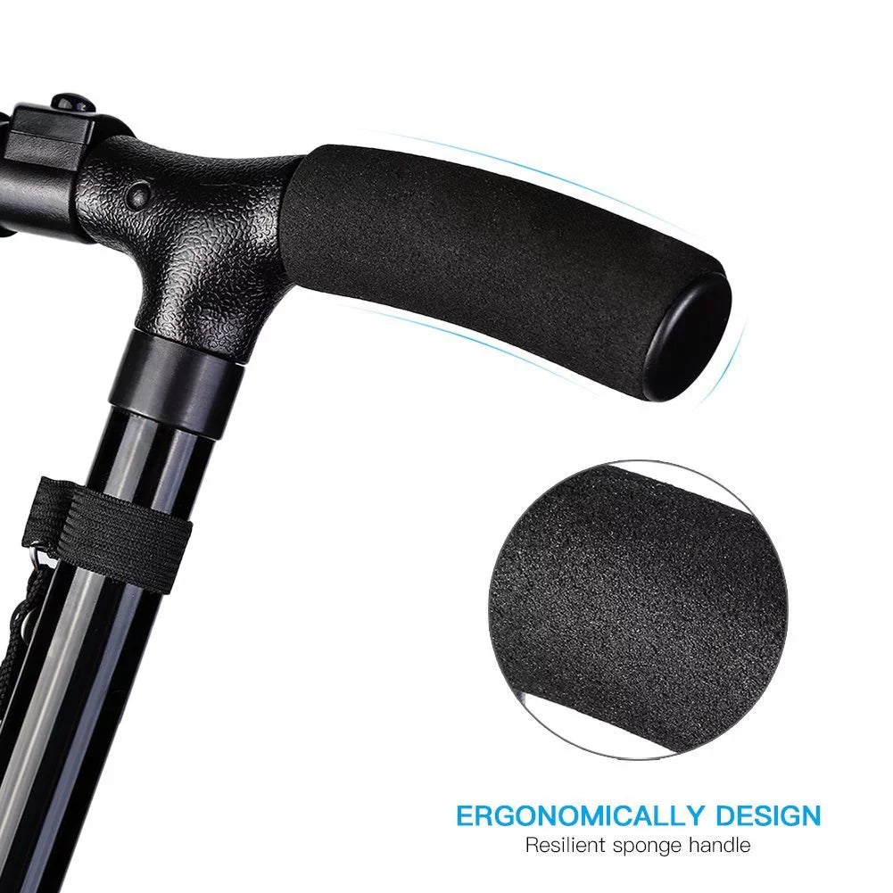 Folding Collapsible Travel Hiking Walking Stick with LED Light,Cushion Handle Adjustable Folding Cane for Men and Women