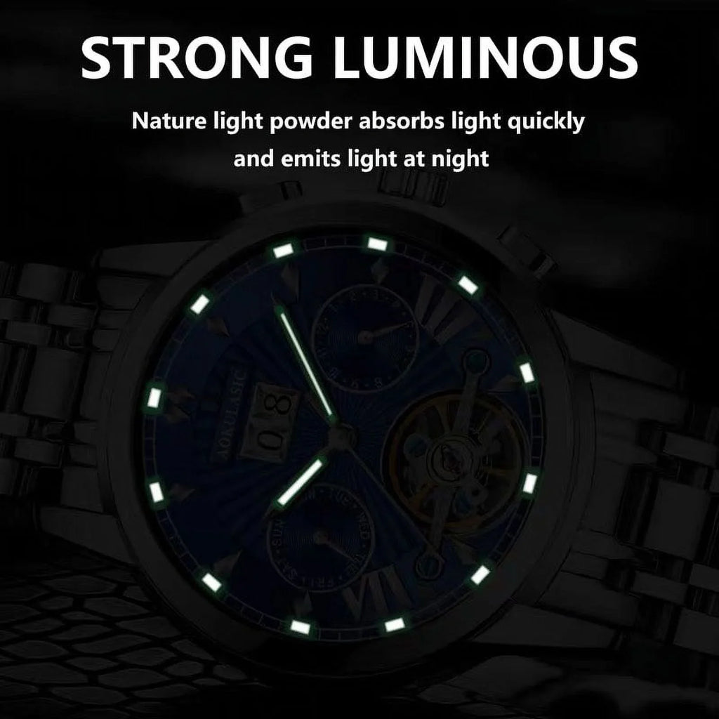 POEDAGAR Men Watch Top Brand Luxury Automatic Mechanical Watches Liquid Luminous Business Stainless Stain Men's Wristwatch