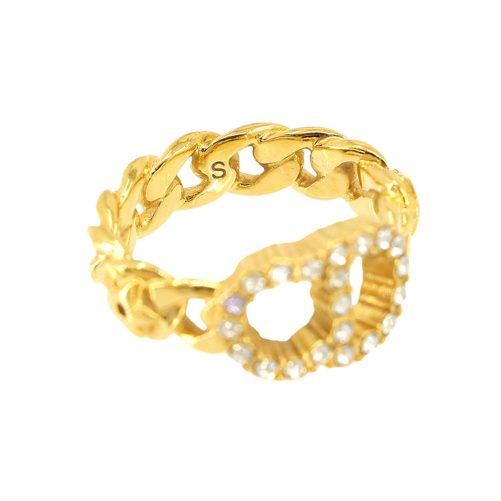 Pre-Owned Christian Dior Clair D Lune Ring Gold Rhinestone S (Like New)