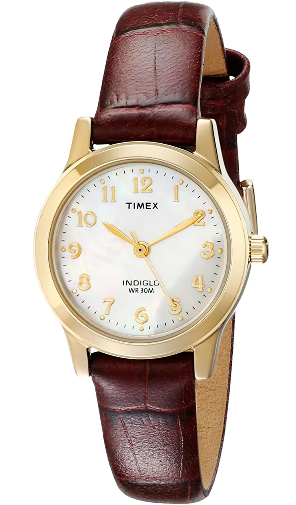 Timex Women's Essex Avenue Gold/Burgundy/MOP 25mm Dress Watch, Leather Strap