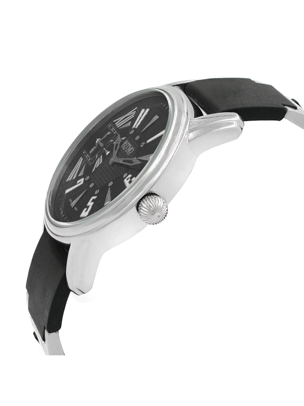 Pre-Owned Ritmo Mundo Black Forum Divina Dual Time Steel Rubber Swiss Quartz Watch 121 (Good)