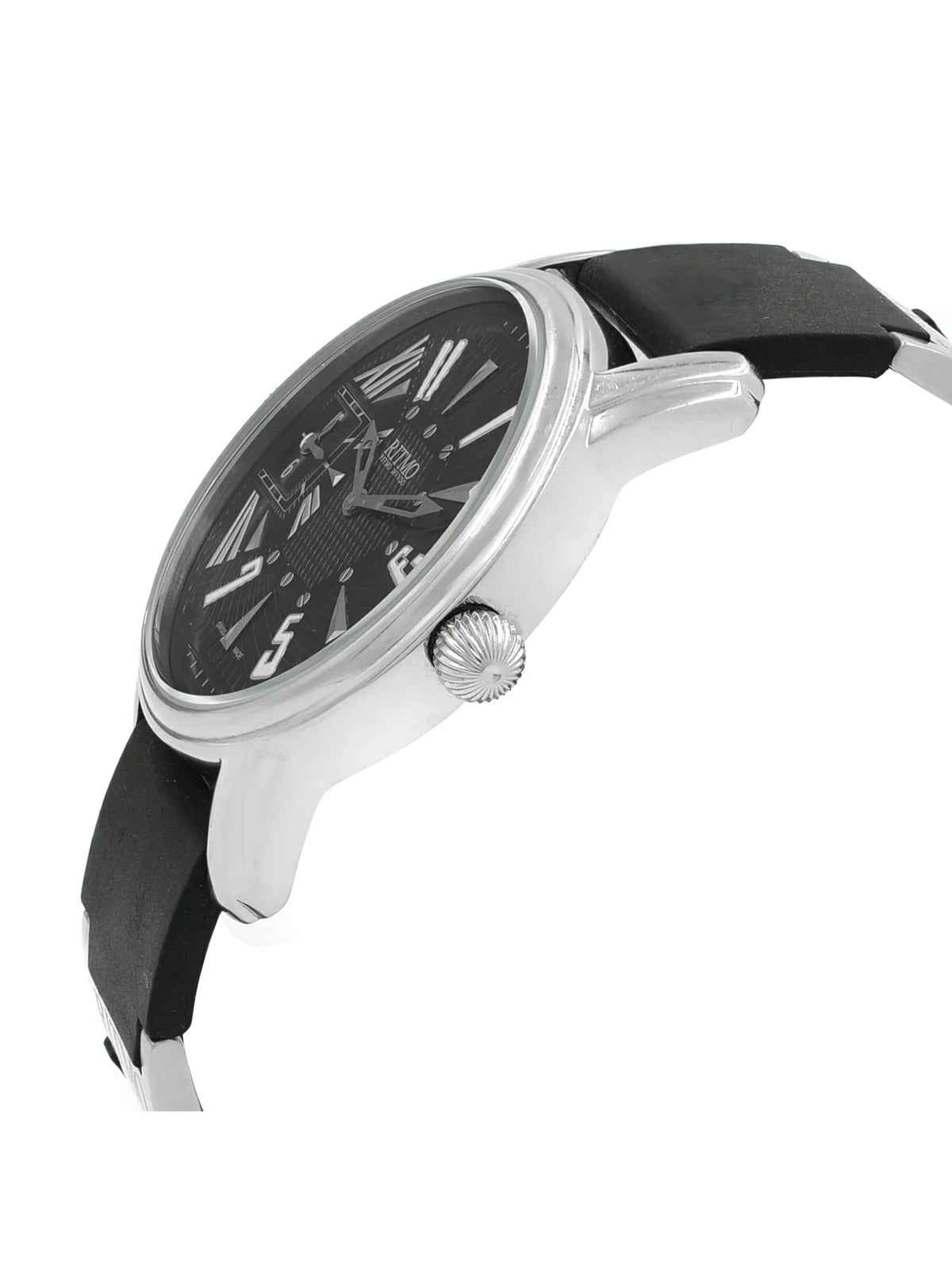 Pre-Owned Ritmo Mundo Black Forum Divina Dual Time Steel Rubber Swiss Quartz Watch 121 (Good)