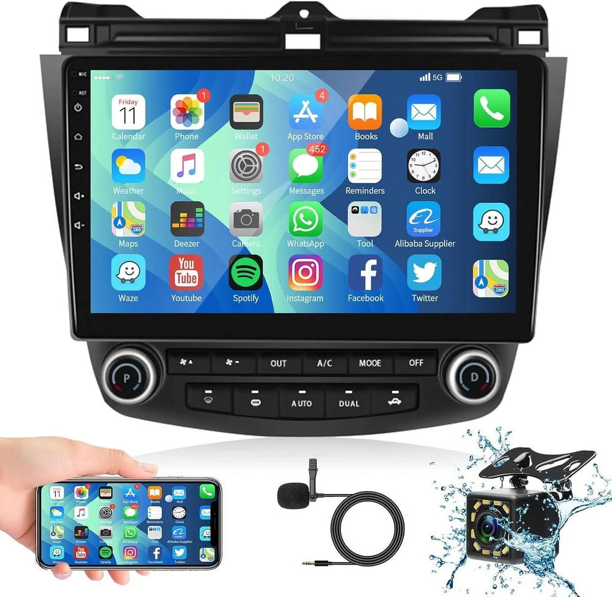 2+32G for Honda Accord 2003 to 2007 Wireless Carplay Android Auto Mirror Link 10.1'' Monitor Car Stereo Radio Android 13 Bluetooth GPS Wifi Hifi, AHD Backup Camera