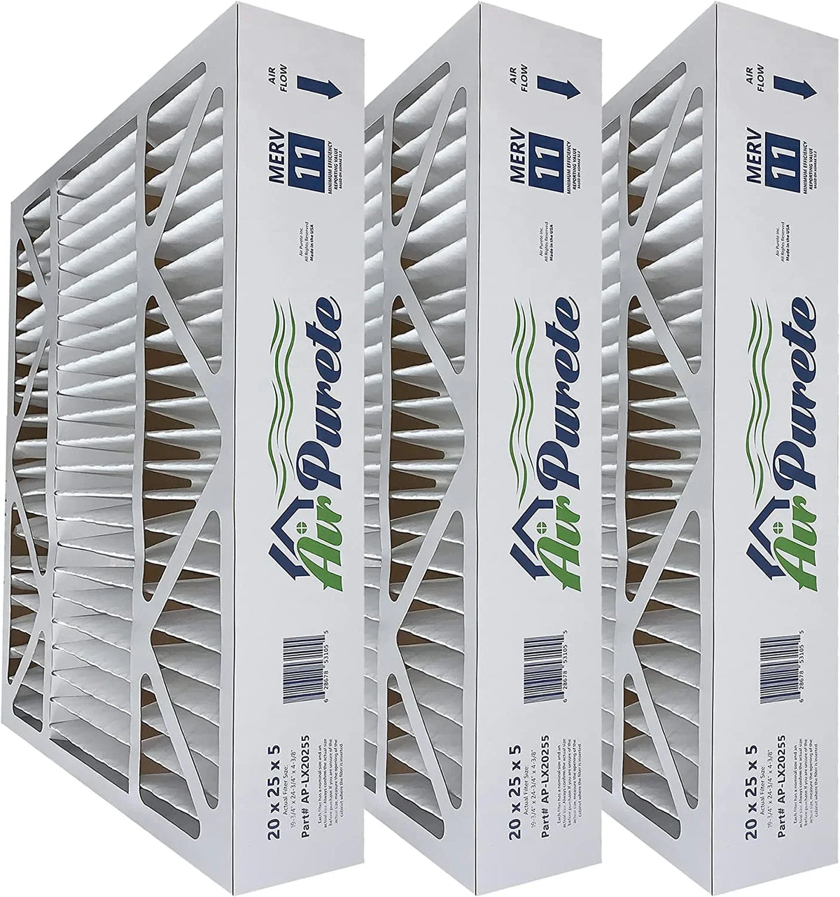 20x25x5 (Actual Size: 19-3/4" x 24-3/4" x 4-3/8"), Pleated HVAC AC/Furnace Air Filters | Replacement for Honeywell FC100A1037, Lennox X6673, Carrier, & Bryant | MERV 11 | Pack of 3