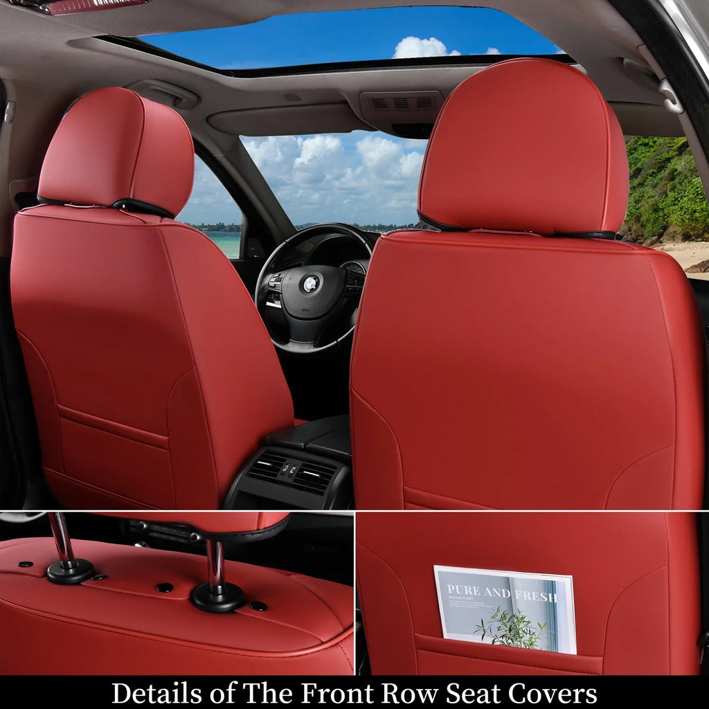 Coverado Red Car Seat Covers for Women, 5 Seats Leather & Fabric Full Set Front Back Auto Seat Protectors, Breathable Car Interior Universal Fit Most Sedans SUV Pickup Trucks