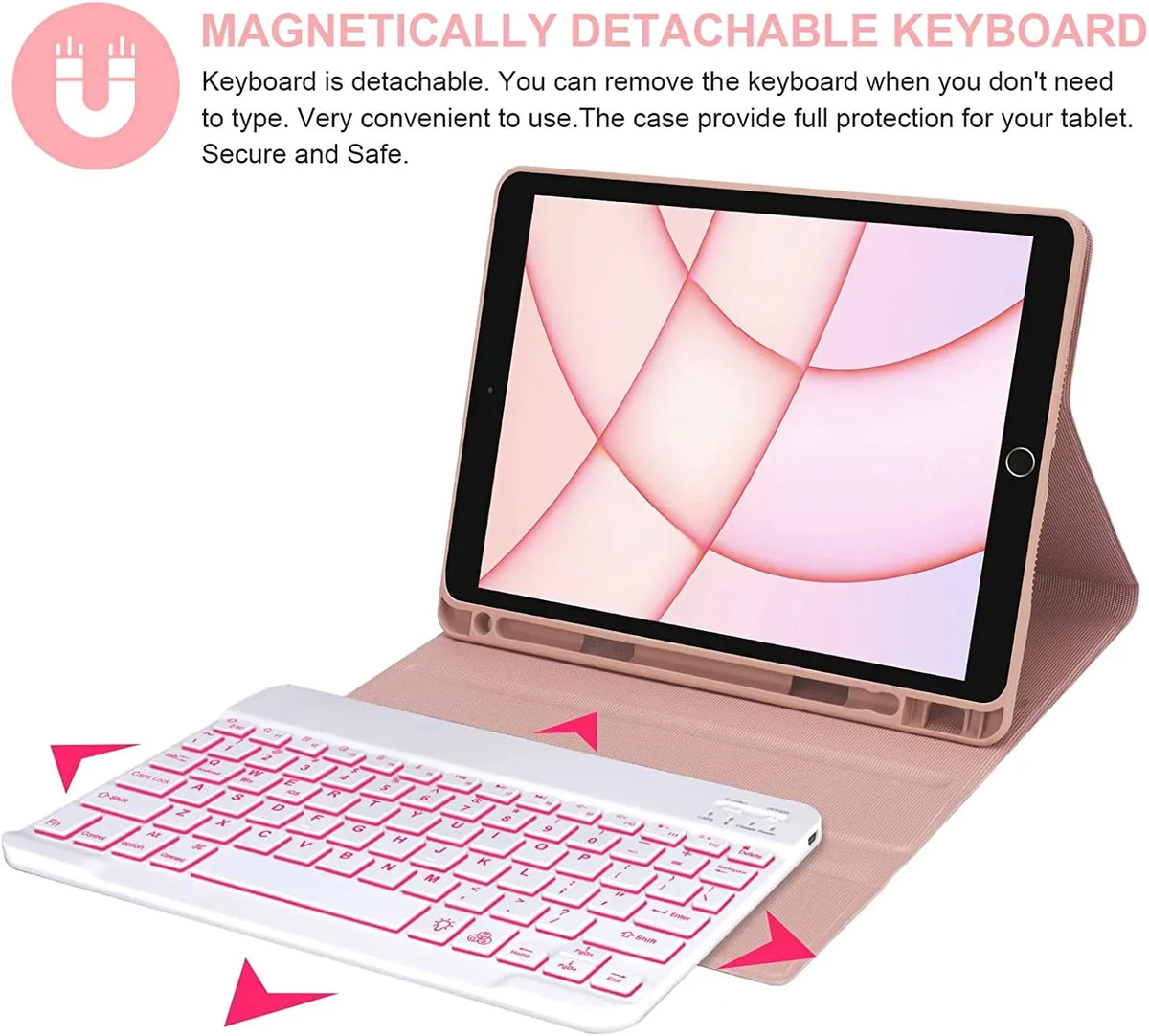 Kvago iPad Keyboard Case for iPad Air 5th Gen 2022 Bluetooth Keyboard Built-in Pencil Holder Pink