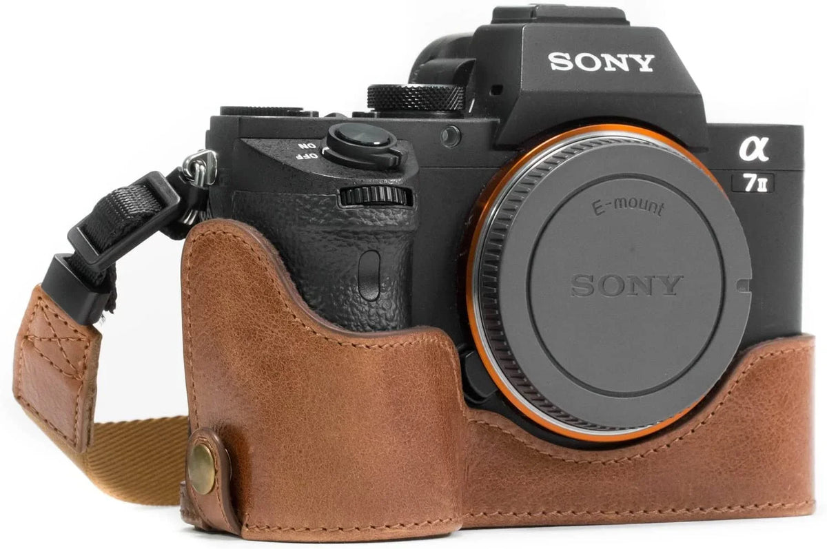 MegaGear MG1130 Alpha A7S II, A7R II, A7 II Genuine Leather Camera Half Case and Strap - Dark Brown