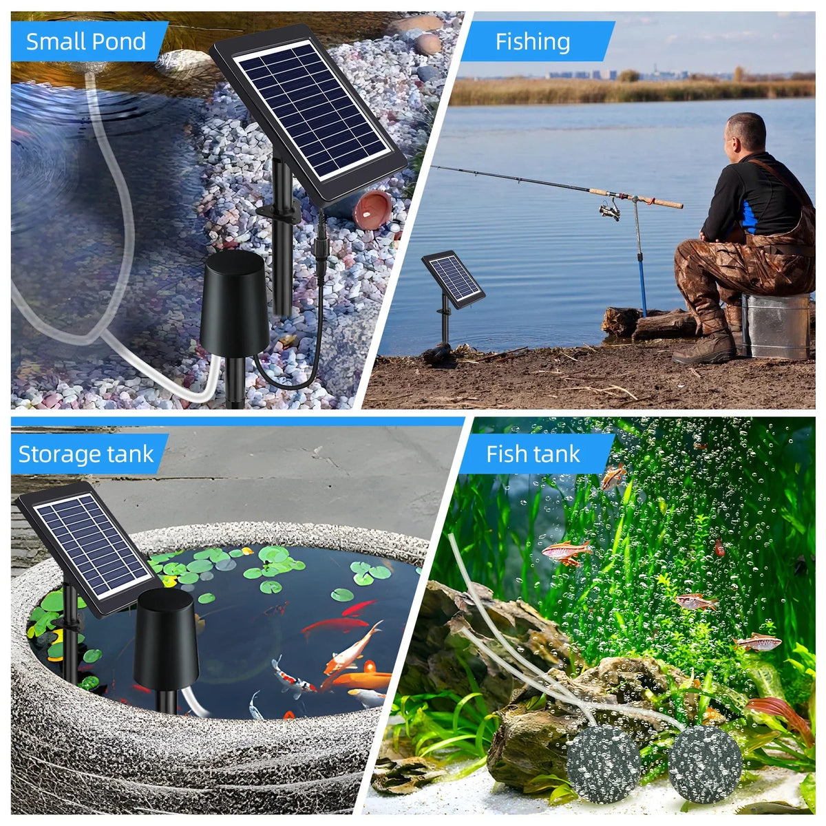 Anself Solar Pond Aerator with Air Pump, 3 Modes, 4W, No Noise, Efficient Oxygenation Pump, Ideal for Pond Stock Fishing Hydroponics