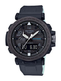 Casio Men's Pro Trek Solar Powered Triple Sensor Watch, Black Silicone Strap