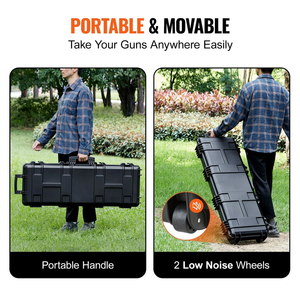 SKYSHALO Rifle Case, Rifle Hard Case with 3 Layers Fully-protective Foams, 42 inch lockable Hard Gun Case with Wheels, IP67 Liquid & Crushproof, for Two Rifles or Shotguns, Airsoft Gun