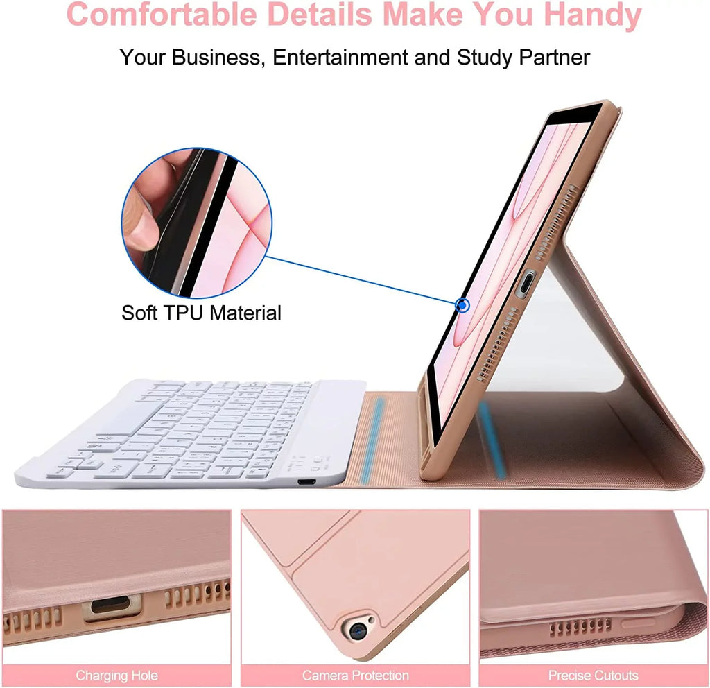 Kvago iPad Keyboard Case for iPad Air 5th Gen 2022 Bluetooth Keyboard Built-in Pencil Holder Pink