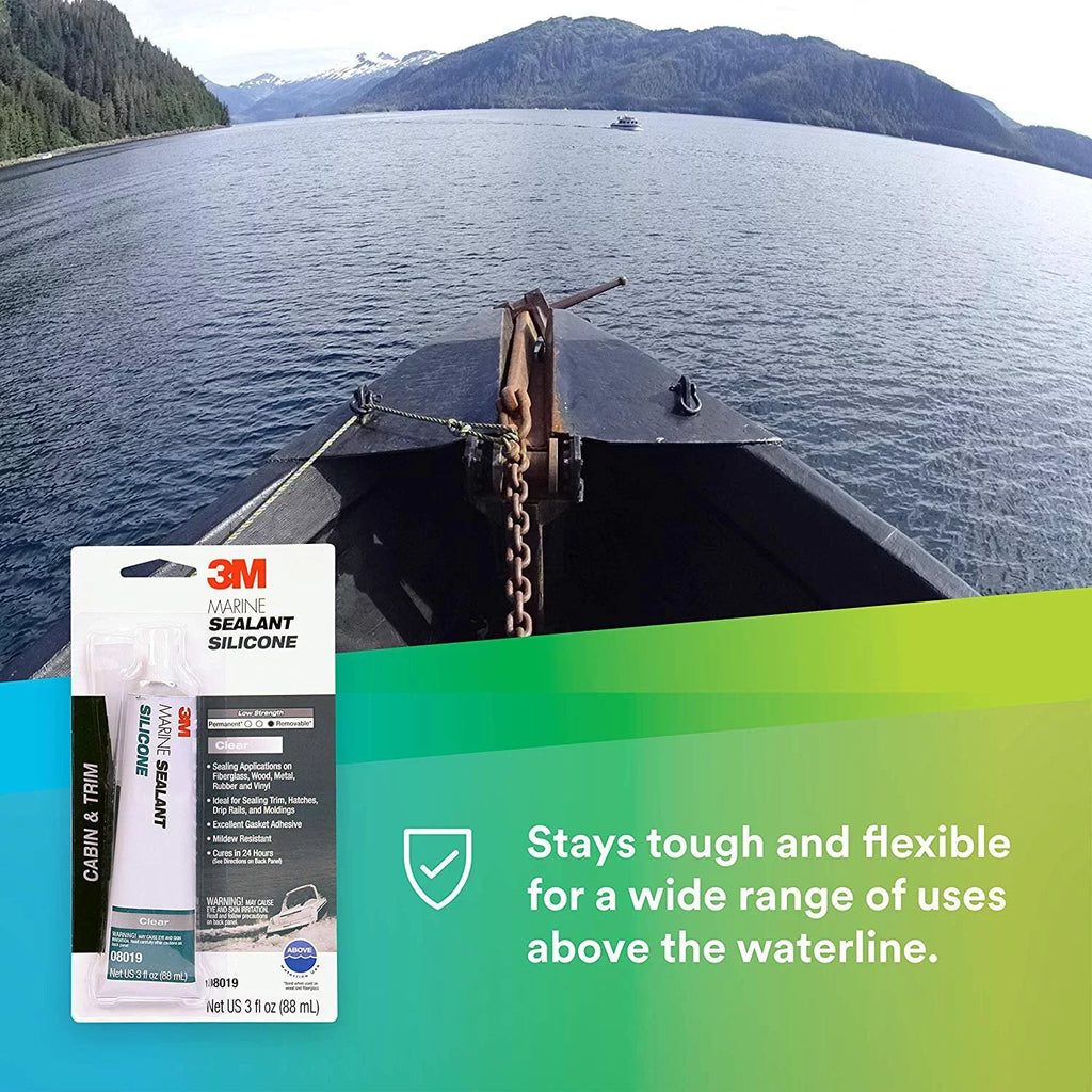 3M Marine Grade Silicone Sealant 08019 For Boats and RVs Clear 3 Ounces