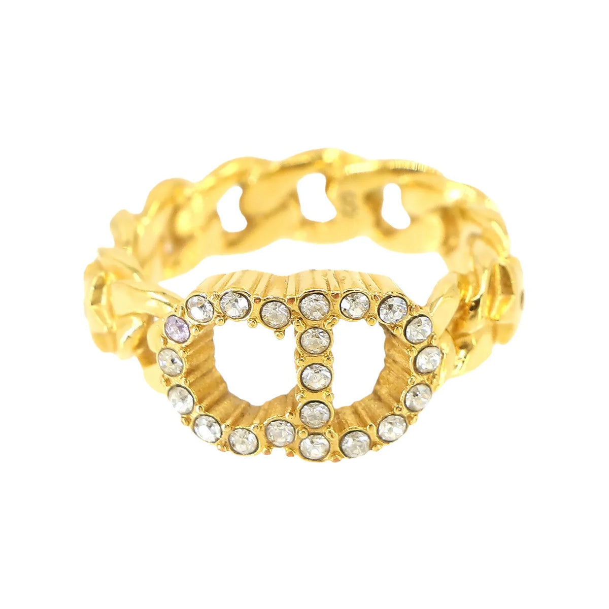 Pre-Owned Christian Dior Clair D Lune Ring Gold Rhinestone S (Like New)