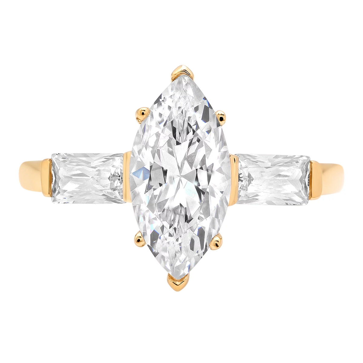 2.0 ct Brilliant Marquise Cut Simulated Diamond 14k Yellow Gold Three-Stone Ring SZ 10.5