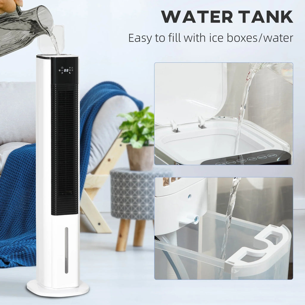 HOMCOM 42" Portable Evaporative Air Cooler, 3-In-1 Ice Cooling Fan Humidifier with Remote, Timer, Oscillating, LED Display, and 1.6 Gal Liquid Tank, White