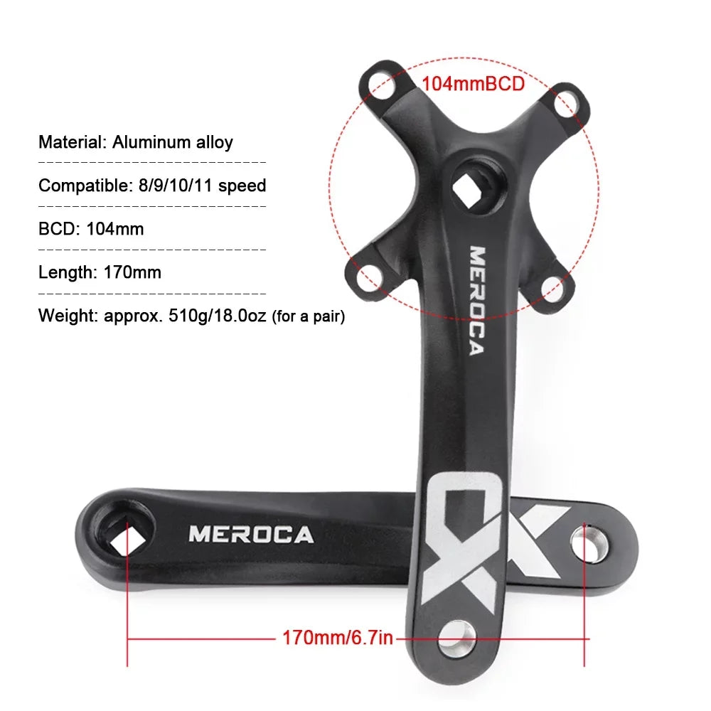 MEROCA Mountain Bike Right Left Crank Arms Single Crank Ring Set 170MM 104 BCD Aluminum Alloy Bike Crankset for 8/9/10/11 Speed