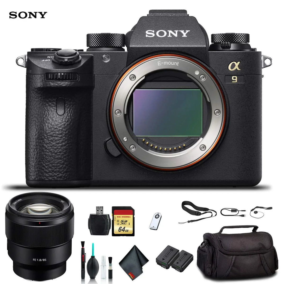 Alpha a9 Mirrorless Camera ILCE9/B With FE 24-70mm Lens, Soft Bag, Additional Battery, 64GB Memory Card, Card Reader , Plus Essential Accessories