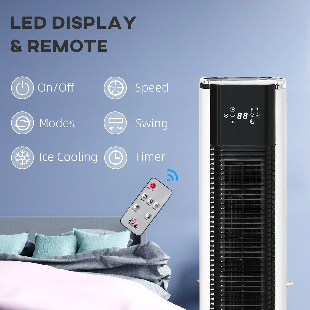 HOMCOM 42" Portable Evaporative Air Cooler, 3-In-1 Ice Cooling Fan Humidifier with Remote, Timer, Oscillating, LED Display, and 1.6 Gal Liquid Tank, White