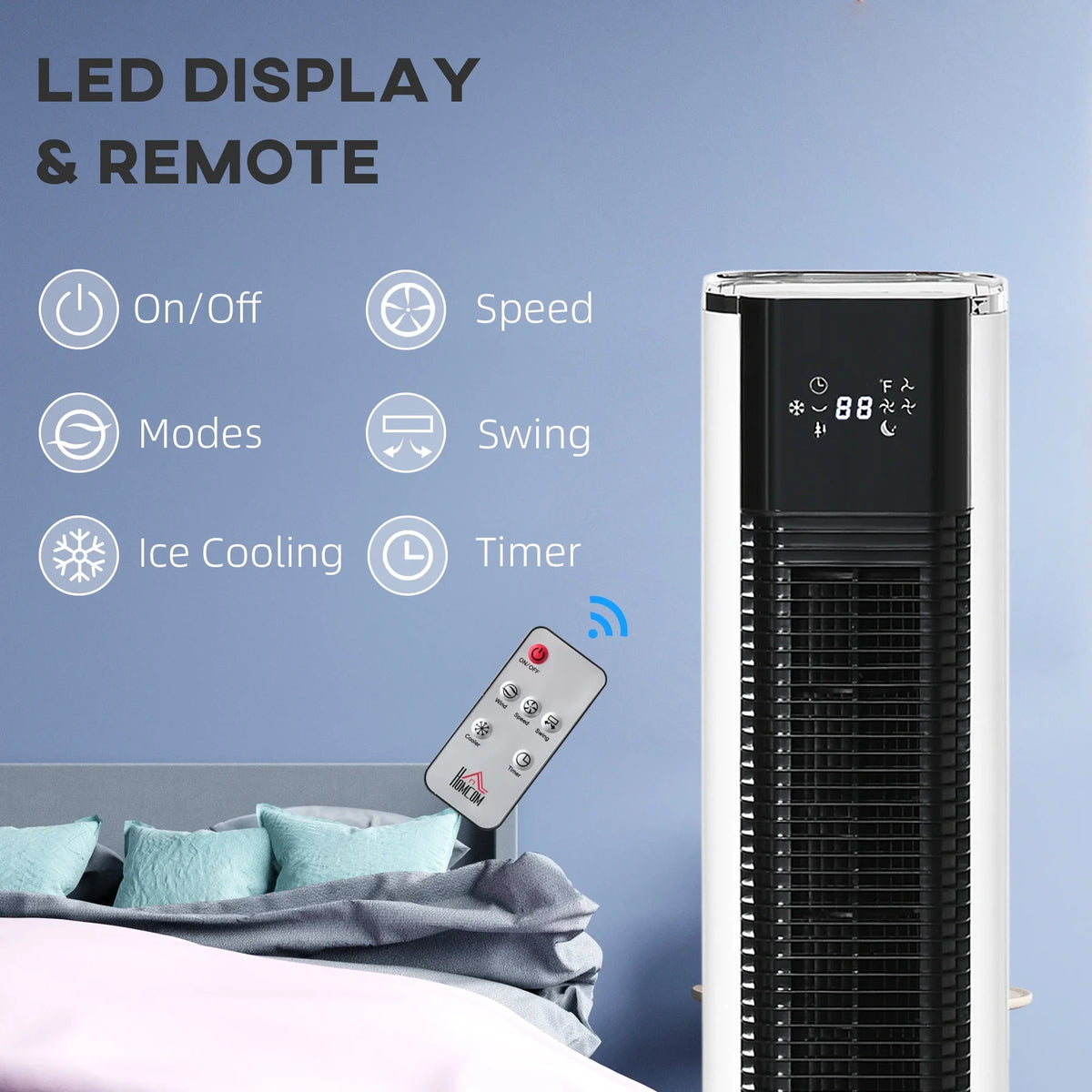 HOMCOM 42" Portable Evaporative Air Cooler, 3-In-1 Ice Cooling Fan Humidifier with Remote, Timer, Oscillating, LED Display, and 1.6 Gal Liquid Tank, White