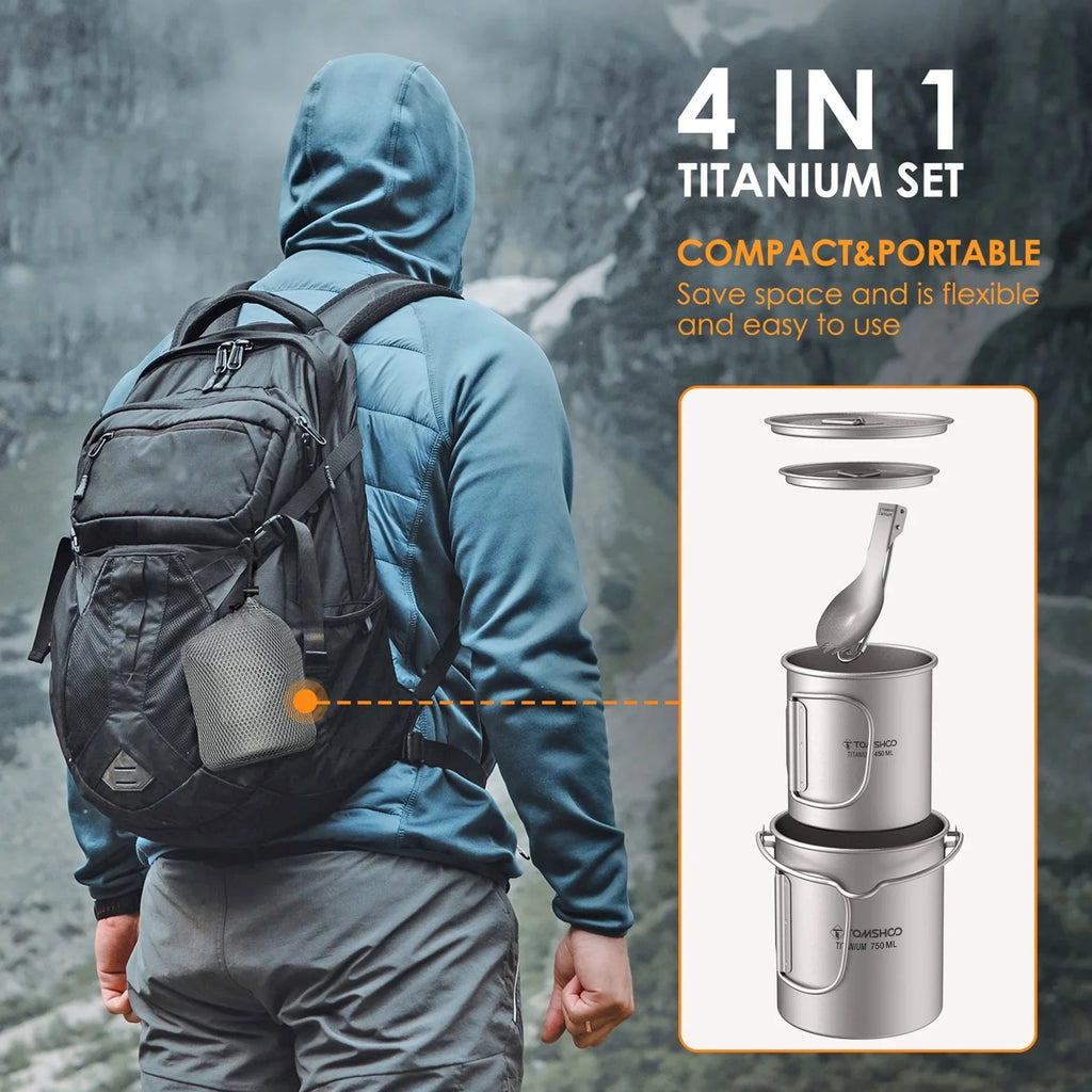 TOMSHOO cup kit,With Lid 450ml Liquid Cup 3 Pieces Set 750ml Pot Lid Collapsible Handle Cup With Handle Spork Pot With Handle Open Fire Adben Lid Coffee Cup Set Ium 750ml
