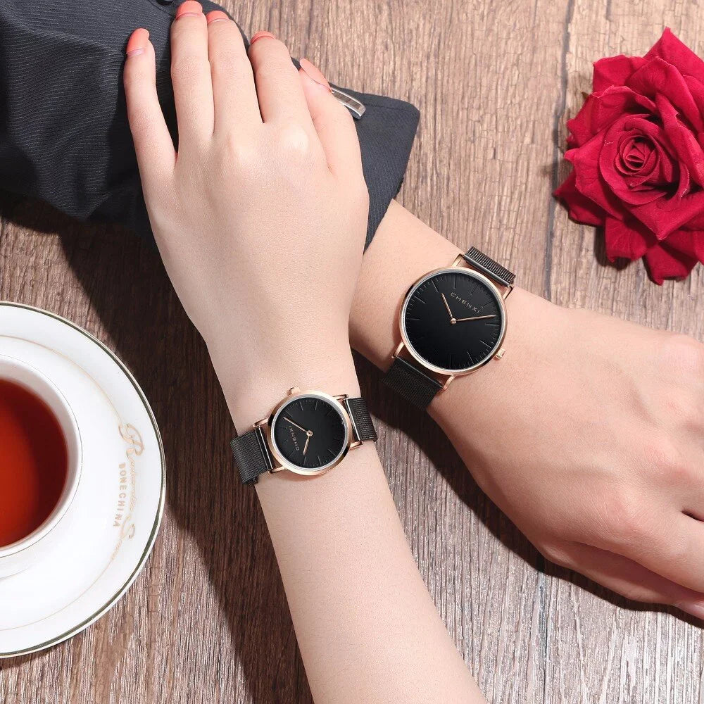 CHENXI Fashion Rose gold Lover Watches Men Fluid Ultra thin Quartz Watch Top Luxury Brand Woman Elegant Dress Ladies Watch