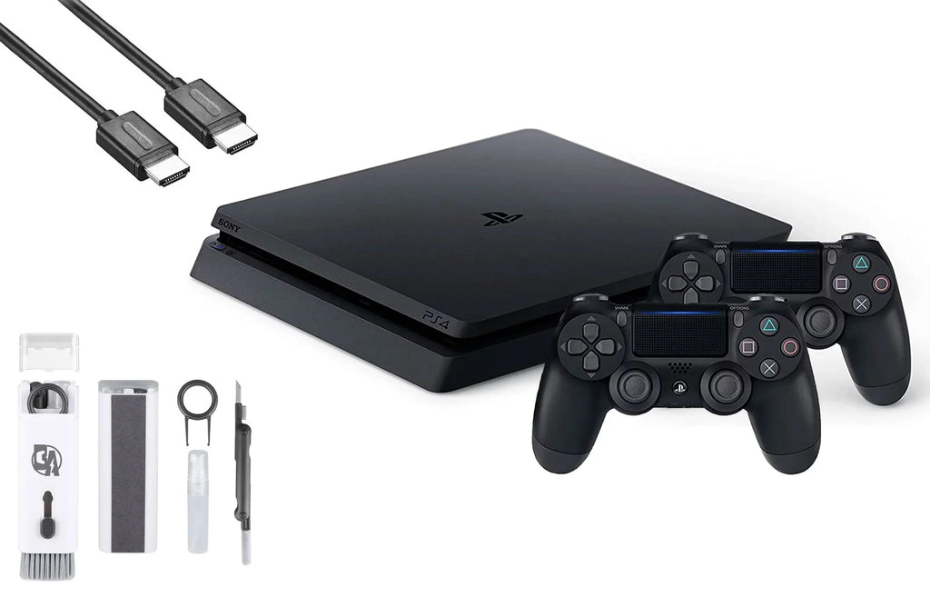 2215B PlayStation 4 Slim 1TB Gaming Console Black, HDMI Cable 2 Controller With BOLT AXTION Cleaning Kit Bundle Like New