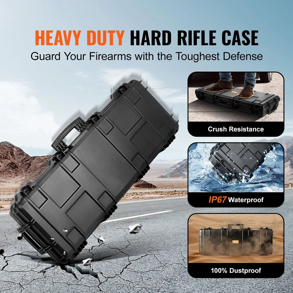 SKYSHALO Rifle Case, Rifle Hard Case with 3 Layers Fully-protective Foams, 42 inch lockable Hard Gun Case with Wheels, IP67 Liquid & Crushproof, for Two Rifles or Shotguns, Airsoft Gun