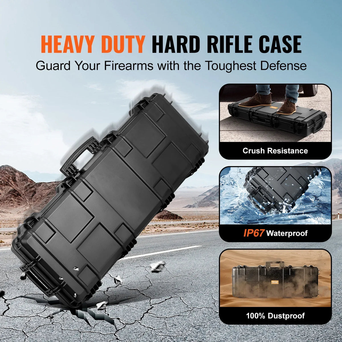 SKYSHALO Rifle Case, Rifle Hard Case with 3 Layers Fully-protective Foams, 42 inch lockable Hard Gun Case with Wheels, IP67 Liquid & Crushproof, for Two Rifles or Shotguns, Airsoft Gun