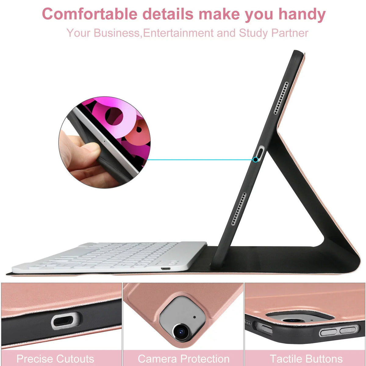 Kvago iPad Keyboard Case for iPad Air 5th Gen 2022 Bluetooth Keyboard Built-in Pencil Holder Pink