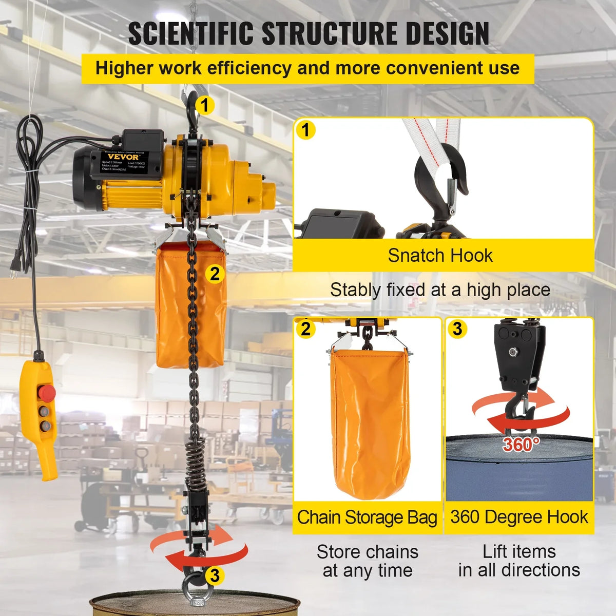 VEVOR Lift Electric Hoist, 2200 lbs Electric Winch w/ 10ft Wired Remote Control, 110V Overhead Crane Garage Ceiling Pulley Winch of 10ft Lift Height, Second-hand In Factories, Warehouses, Construction