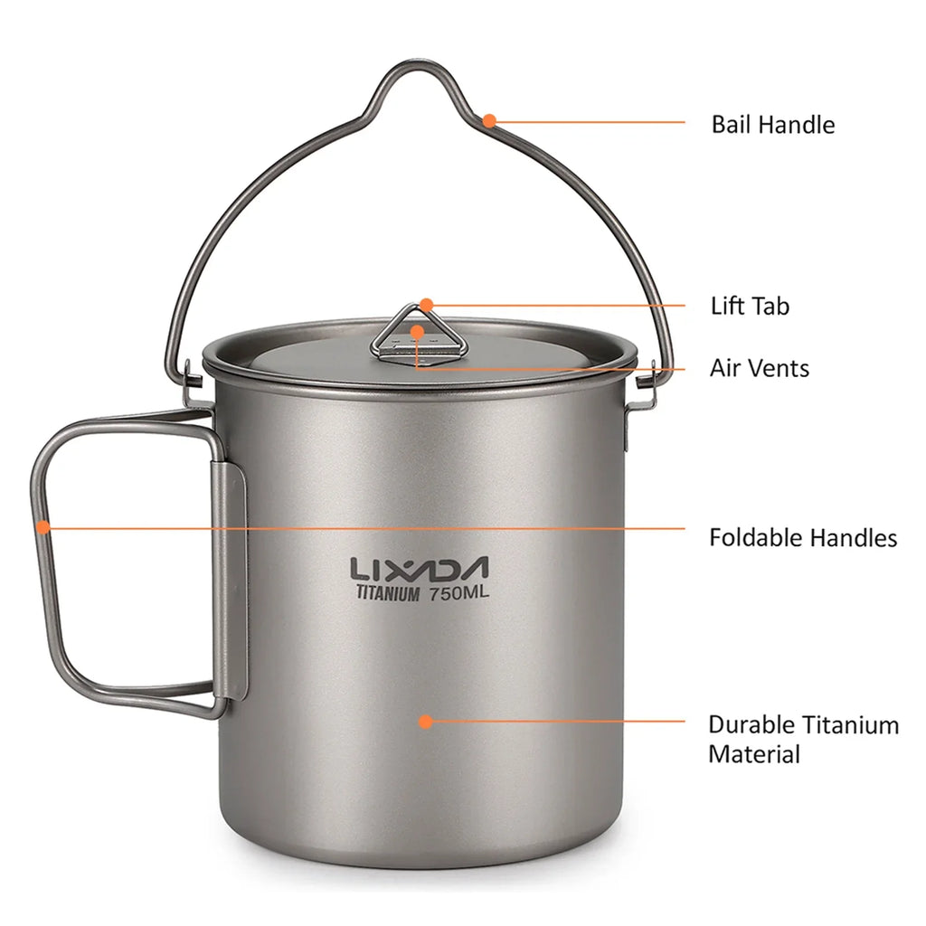 TOMSHOO cup kit,With Lid 450ml Liquid Cup 3 Pieces Set 750ml Pot Lid Collapsible Handle Cup With Handle Spork Pot With Handle Open Fire Adben Lid Coffee Cup Set Ium 750ml