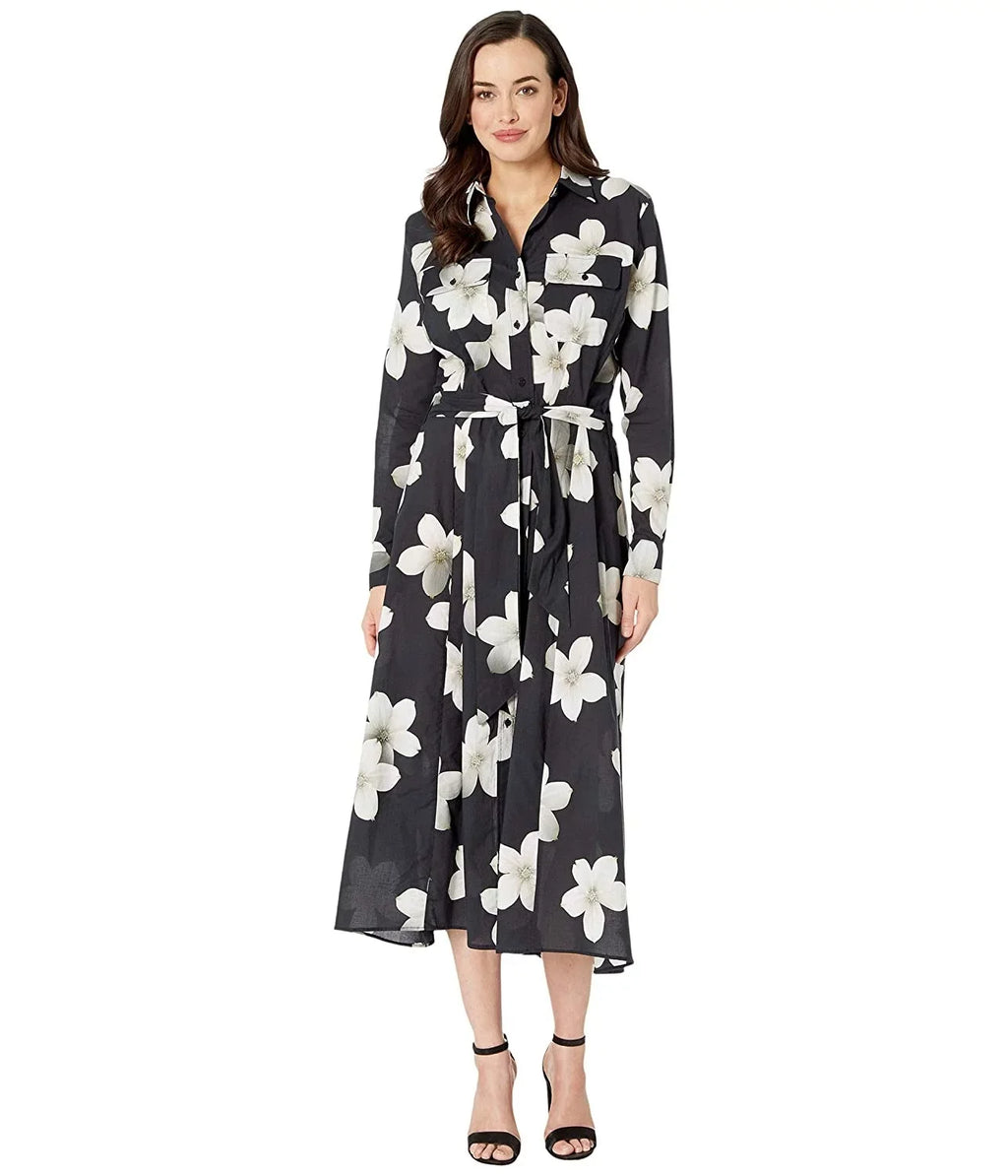 Ralph Lauren BLACK/WHITE Villa Floral Maxi Shirtdress Cover-up, US X-Large