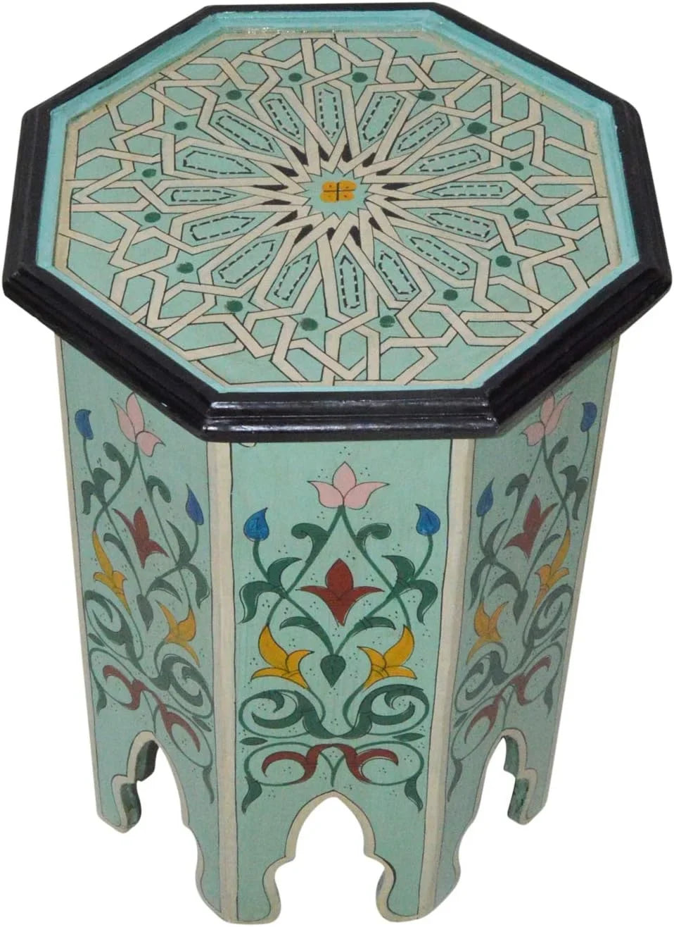 RUNFAYBIU Moroccan Handmade Wood Table Side Delicate Painted Exquisite Aqua