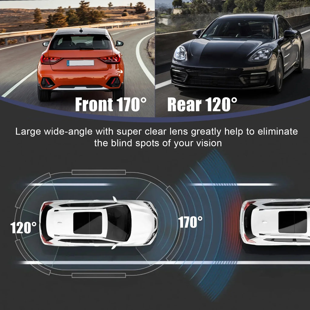 4 Inch Dash Cam 1080P FHD DVR Car Driving Recorder - Touch LCD Monitor 170° Wide Angle, G-Sensor, Front and Rear Camera (Sky Blue)