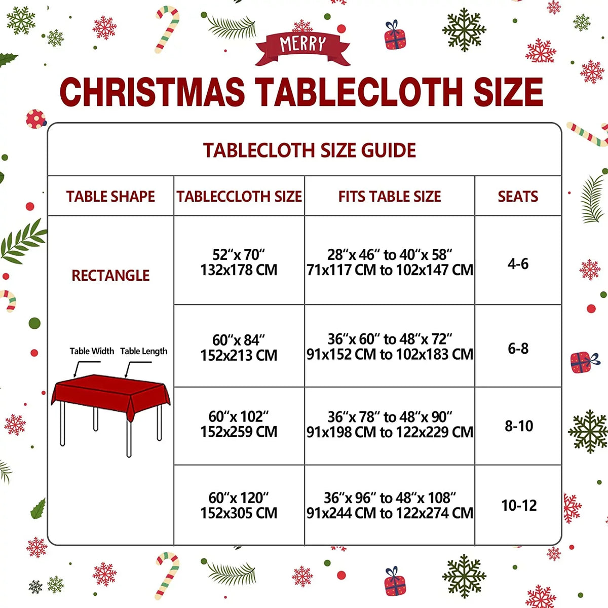 UMINEUX Christmas Tablecloth with Flannel Backing, Liquid Wipeable Vinyl Rectangle Table Cover for Xmas Parties/Wedding/Holiday/Decoration Use - Heavy Duty Table Cover(60x102 Inch, Snowflake)