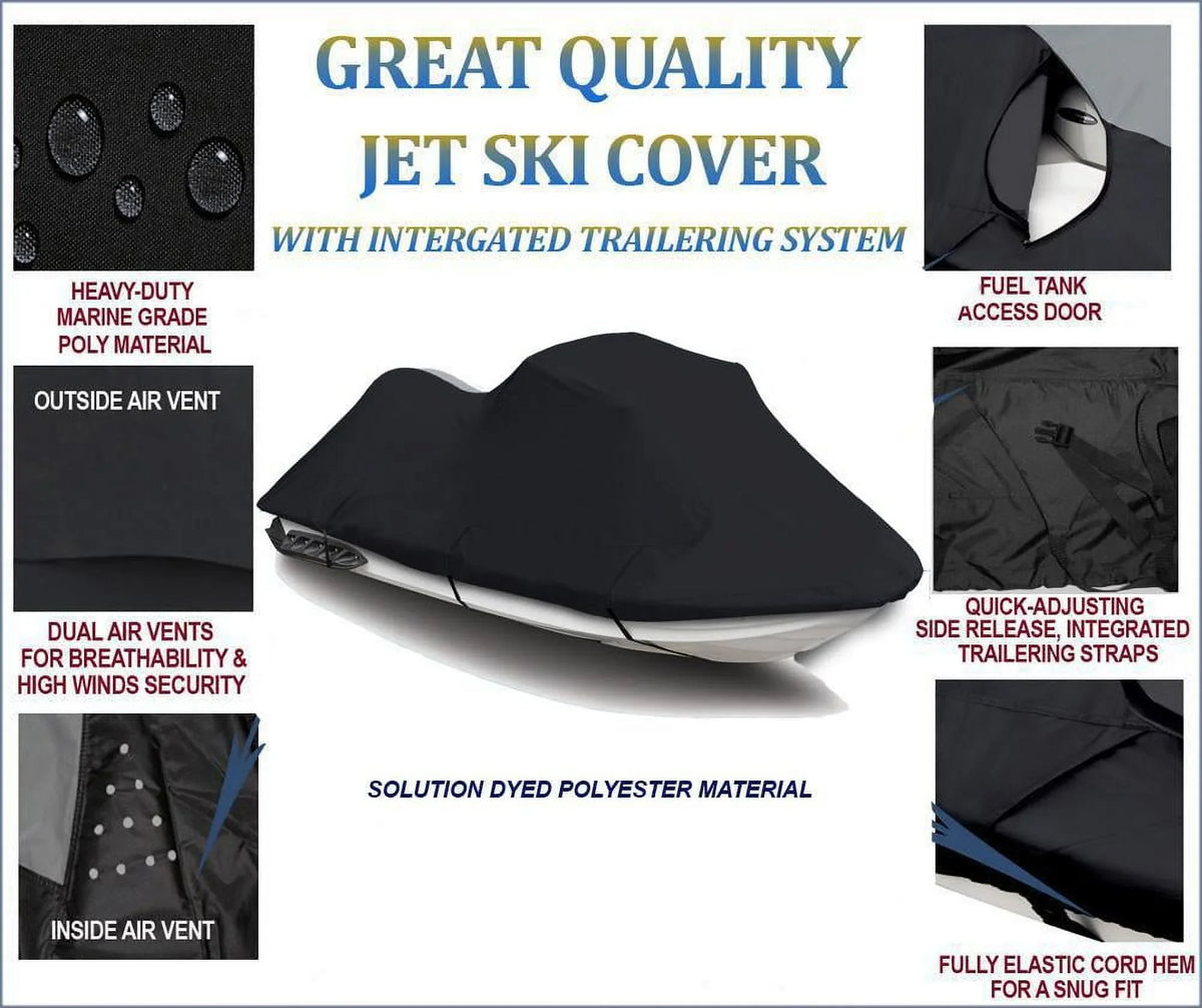 BLACK 600 DENIER JetSki Cover Compatible for Kawasaki 750 STX 1994 1995 1996 1997 1998 Jet Ski Liquid Cover