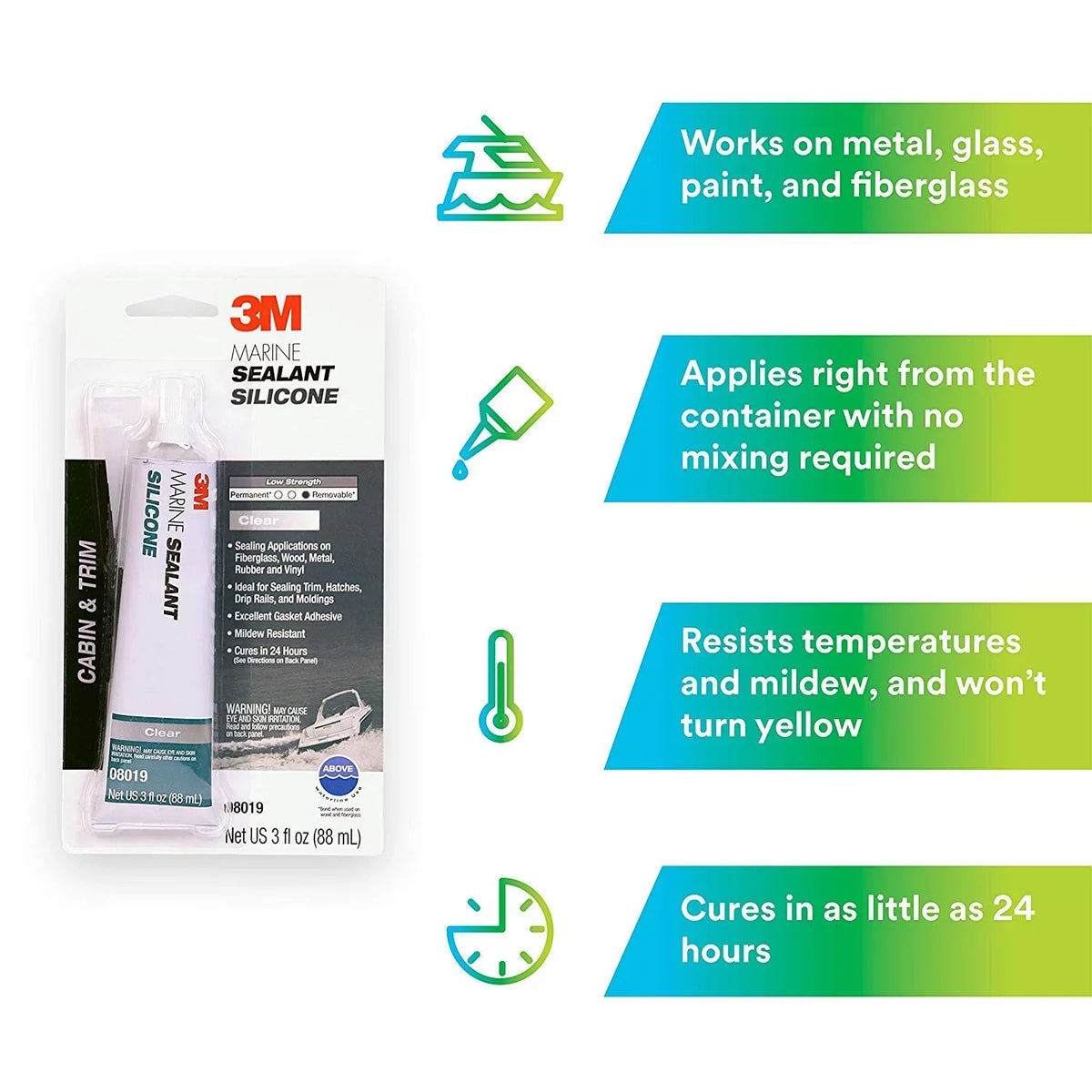 3M Marine Grade Silicone Sealant 08019 For Boats and RVs Clear 3 Ounces
