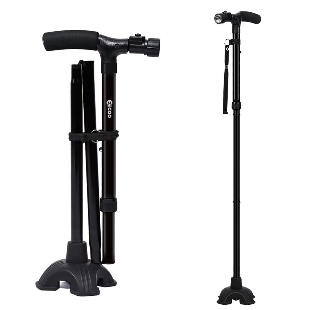 Folding Collapsible Travel Hiking Walking Stick with LED Light,Cushion Handle Adjustable Folding Cane for Men and Women