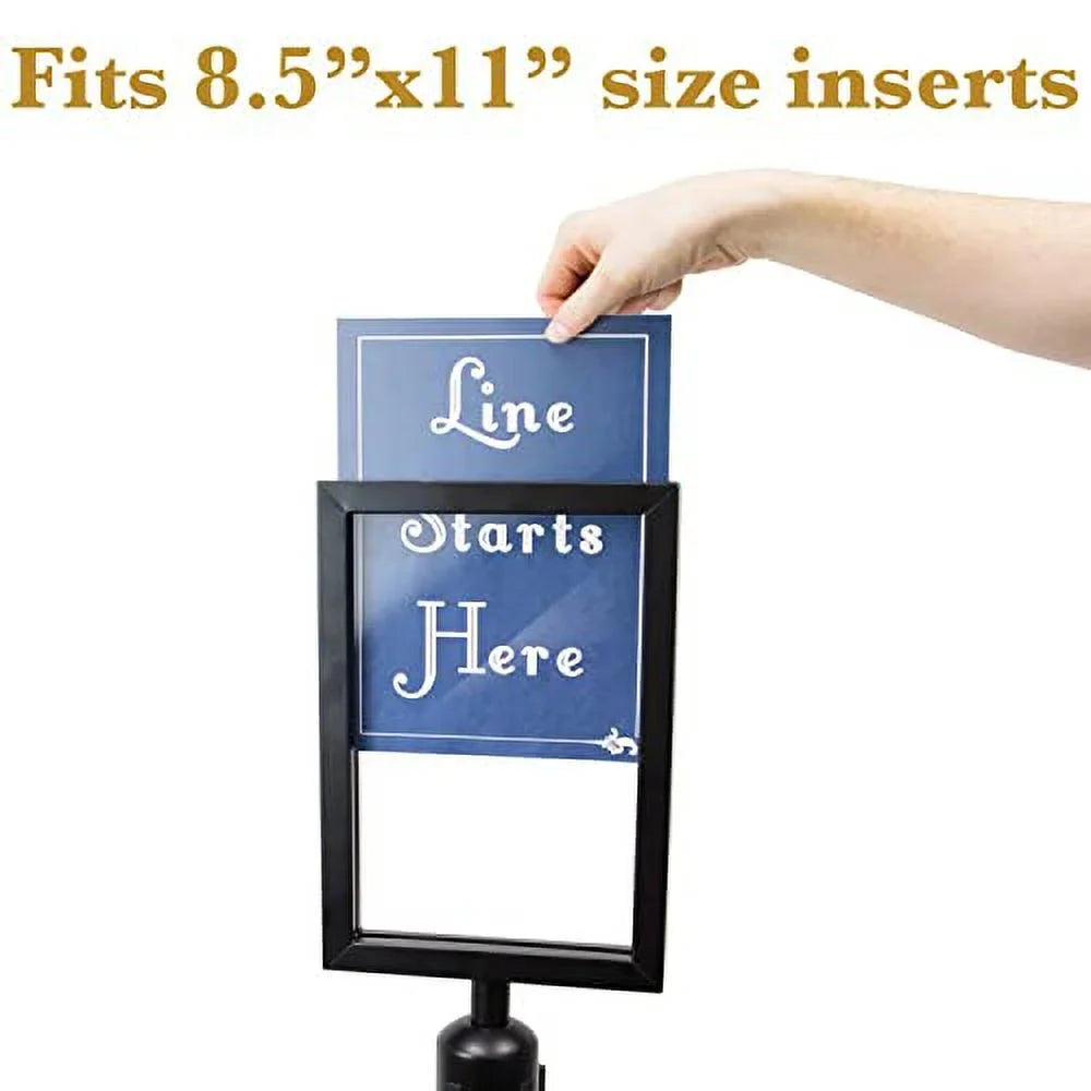 8.5" x 11" Stanchion Sign Holder - Double-Sided Black Metal Portrait Frame for 2" Diameter Retractable Belt Stanchions by Pudgy Pedro's Party Supplies