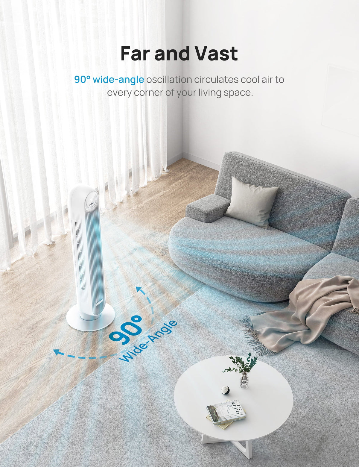 Dreo Tower Fan, Quiet Smart WiFi Fan with Remote, 90° Oscillating, Voice Control, 4 Modes, 4 Speeds, 8H Timer，white
