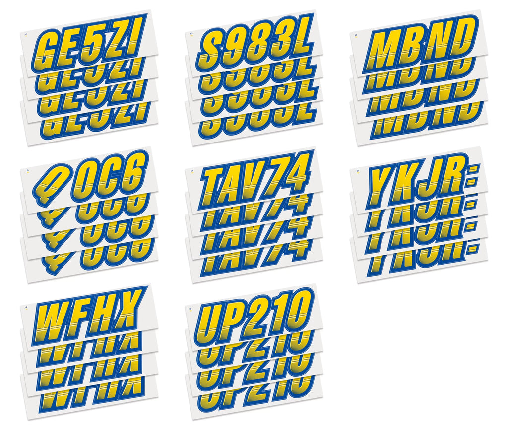 STIFFIE Techtron Yellow/Navy 3" Alpha-Numeric Identification Custom Kit Registration Numbers & Letters Marine Stickers Decals for Boats & Personal Liquid PWC