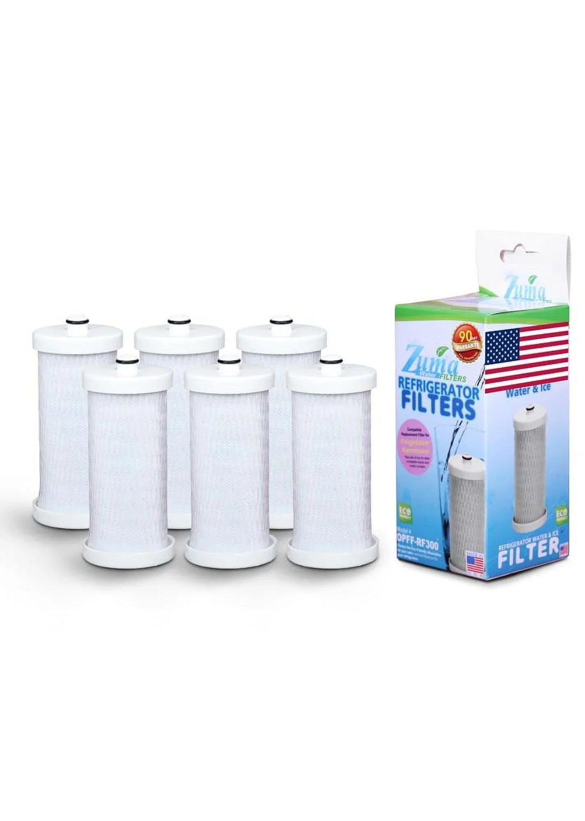 ZUMA Brand , Fluid and Ice Filter , Model # OPFF-RF300 , Compatible with Frigidaire® RG100 - 6 Pack - Made in U.S.A.