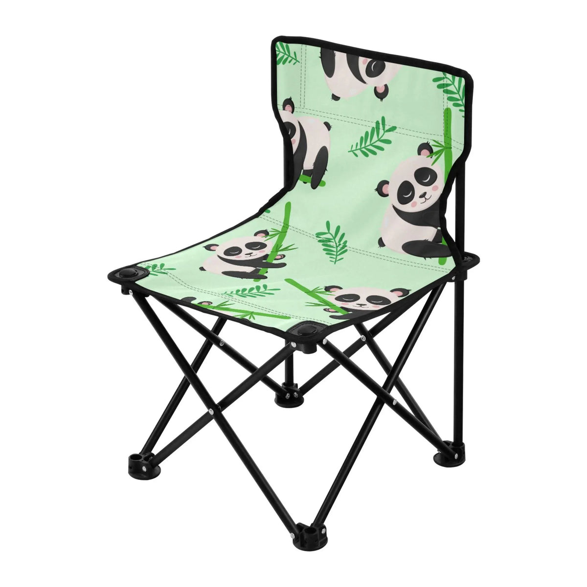 Cartoon Panda and Bamboos Portable Camping Chair Outdoor Folding Beach Chair Fishing Chair Lawn Chair with Carry Bag Support to 220LBS