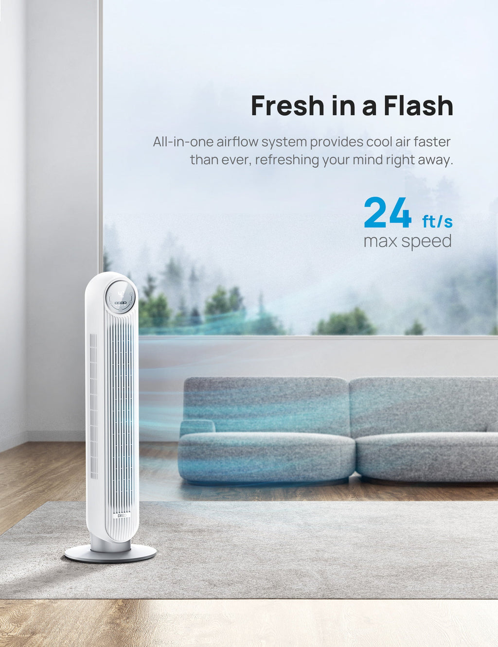 Dreo Tower Fan, Quiet Smart WiFi Fan with Remote, 90° Oscillating, Voice Control, 4 Modes, 4 Speeds, 8H Timer，white