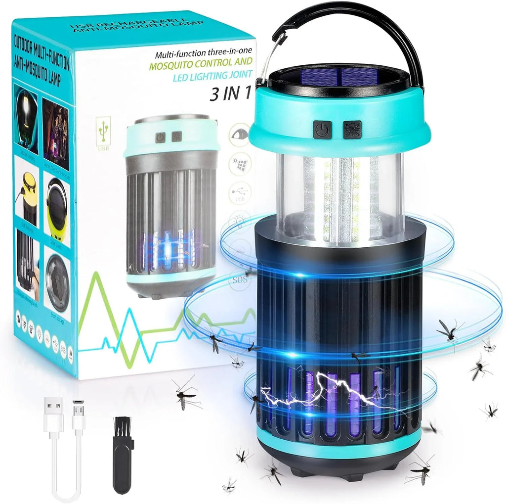G·PEH 3 in 1 Bug Zapper, Rechargeable Bug Zapper Outdoor Indoor Fly Trap Fluid Mosquito Zapper with Emergency Light for Home, Solar Bug Zapper Outdoor for Home, Backyard, Camping