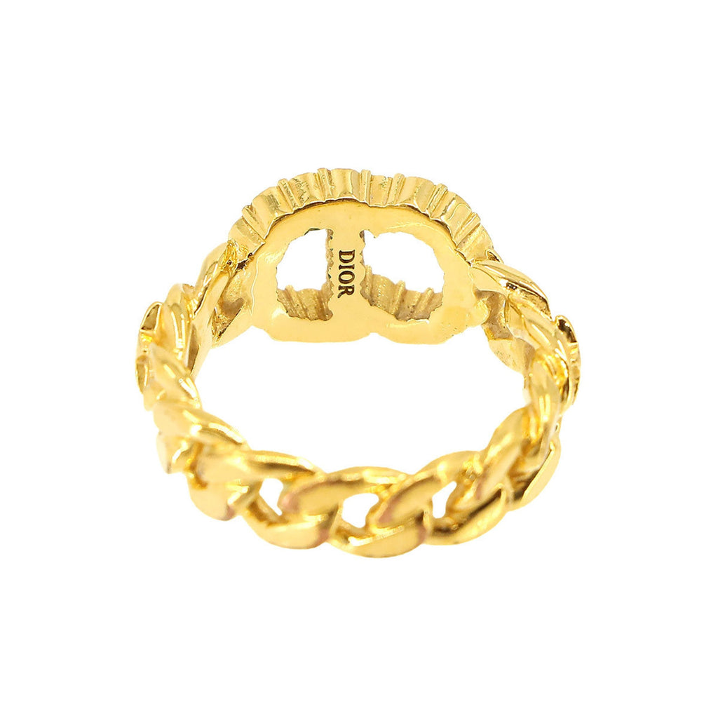 Pre-Owned Christian Dior Clair D Lune Ring Gold Rhinestone S (Like New)