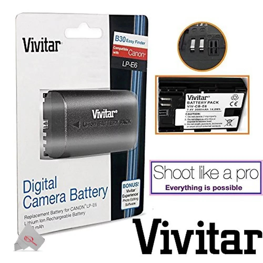 Two Pcs Vivitar VIV-CB-E6 Replacement Battery for LP-E6