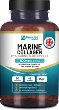 Marine Collagen with Hyaluronic Acid 1100mg - 90 Capsules Boosted with Hyaluronic Acid, Vitamins C, E, B2, Biotin, Metal Zinc and Iodine | for Women and Men | Made in The UK by Prowise Healthcare
