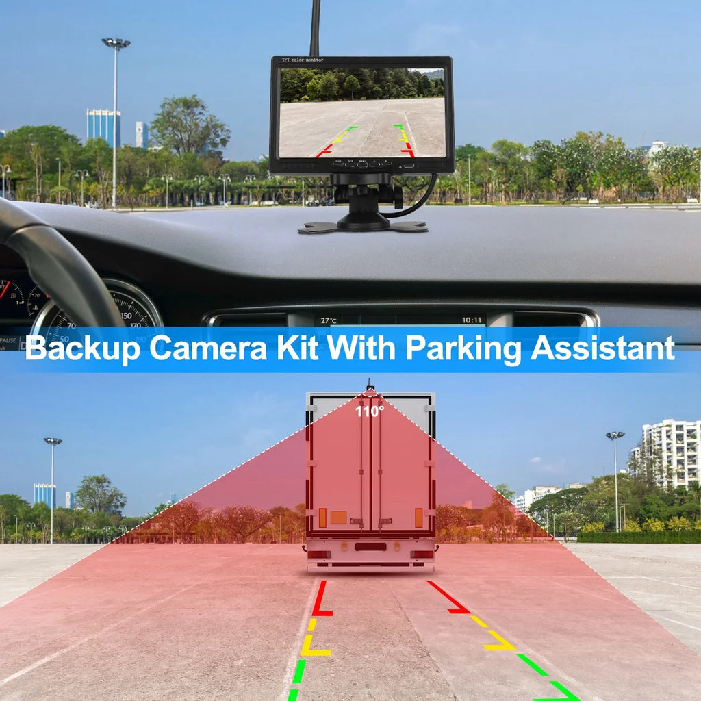 iMounTEK Wireless Backup Camera System Vehicle Rear View Monitor Kit IP67 Fluid Car Parking Reverse System with 7In Monitor Night Vision 2.4G Stable Signal for Car Trunk Van SUV